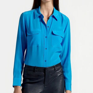 NWOT EQUIPMENT Slim Signature Silk Button Down Blouse Shirt Starling Blue Small